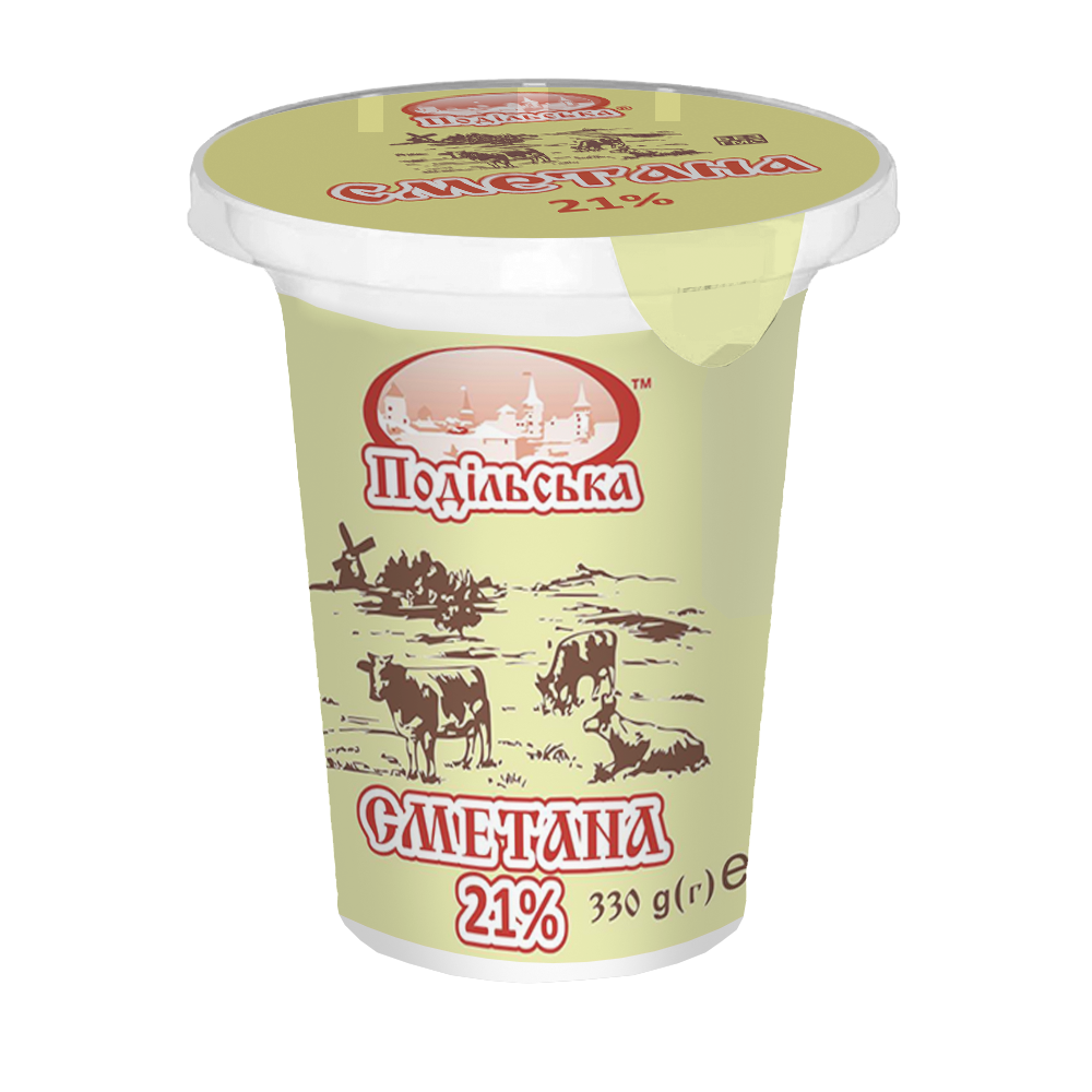 Сметана 21 % жиру, фасування 330г ТМ Подільська